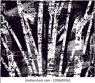 Distressed background in black and white texture with dots, spots, scratches and lines. Abstract vector illustration