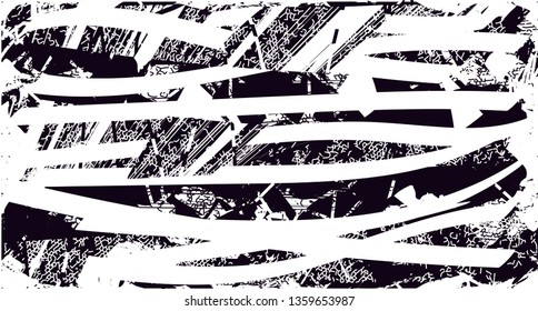 Distressed background in black and white texture with dots, spots, scratches and lines. Abstract vector illustration