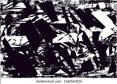 Distressed background in black and white texture with dots, spots, scratches and lines. Abstract vector illustration