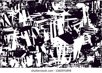 Distressed background in black and white texture with dots, spots, scratches and lines. Abstract vector illustration