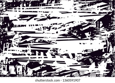 Distressed background in black and white texture with dots, spots, scratches and lines. Abstract vector illustration