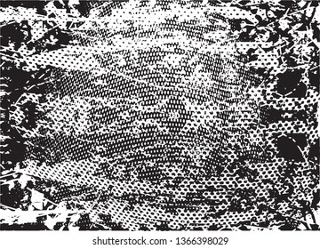 Distressed background in black and white texture with  dark spots, scratches and lines. Abstract vector illustration