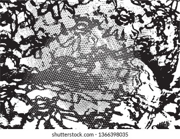 Distressed background in black and white texture with  dark spots, scratches and lines. Abstract vector illustration