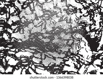 Distressed background in black and white texture with  dark spots, scratches and lines. Abstract vector illustration