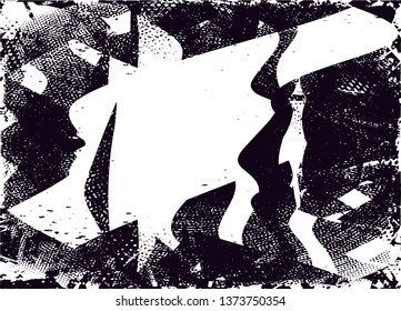 Distressed background in black and white texture with dots, spots, scratches and lines. Abstract vector illustration