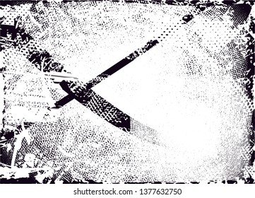 Distressed background in black and white texture with  dark spots, nets, scratches and lines. Abstract vector illustration