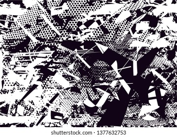 Distressed background in black and white texture with  dark spots, nets, scratches and lines. Abstract vector illustration