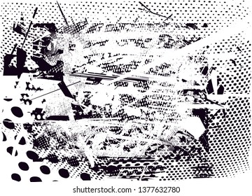 Distressed background in black and white texture with  dark spots, nets, scratches and lines. Abstract vector illustration