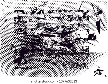 Distressed background in black and white texture with  dark spots, nets, scratches and lines. Abstract vector illustration