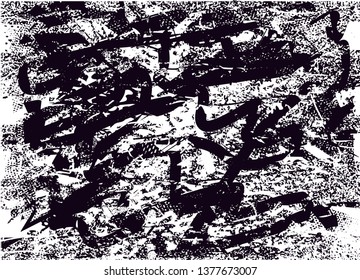 Distressed background in black and white texture with  dark spots, nets, scratches and lines. Abstract vector illustration