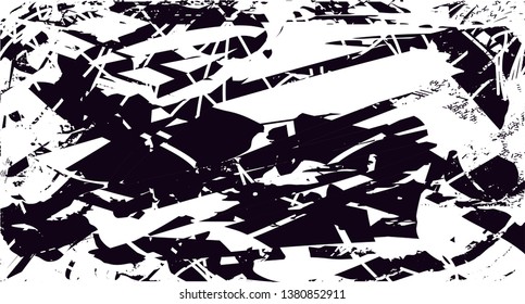 Distressed background in black and white texture with dots, spots, scratches and lines. Abstract vector illustration