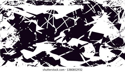 Distressed background in black and white texture with dots, spots, scratches and lines. Abstract vector illustration