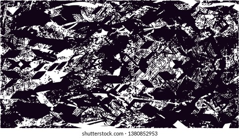 Distressed background in black and white texture with dots, spots, scratches and lines. Abstract vector illustration