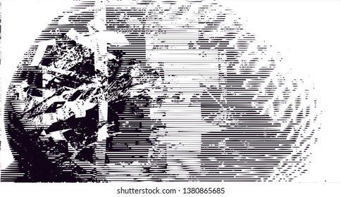 Distressed background in black and white texture with dots, spots, scratches and lines. Abstract vector illustration
