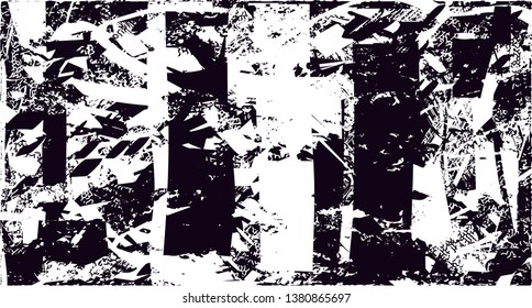 Distressed background in black and white texture with dots, spots, scratches and lines. Abstract vector illustration