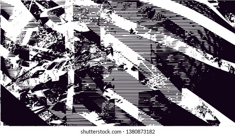 Distressed background in black and white texture with dots, spots, scratches and lines. Abstract vector illustration