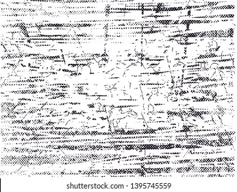 Distressed background in black and white texture with dots, spots, scratches and lines. Abstract vector illustration
