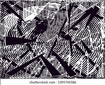 Distressed background in black and white texture with dots, spots, scratches and lines. Abstract vector illustration