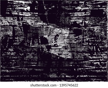 Distressed background in black and white texture with dots, spots, scratches and lines. Abstract vector illustration