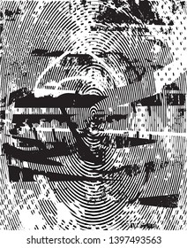 Distressed background in black and white texture with dots, spots, scratches and lines. Abstract vector illustration
