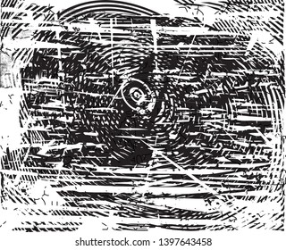 Distressed background in black and white texture with dots, spots, scratches and lines. Abstract vector illustration