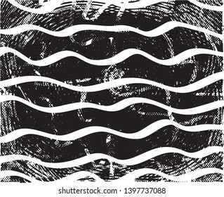 Distressed background in black and white texture with dots, spots, scratches and lines. Abstract vector illustration