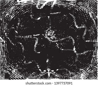 Distressed background in black and white texture with dots, spots, scratches and lines. Abstract vector illustration