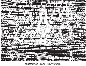Distressed background in black and white texture with dots, spots, scratches and lines. Abstract vector illustration