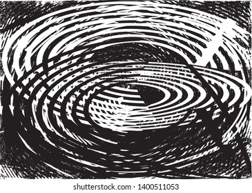 Distressed background in black and white texture with dots, spots, scratches and lines. Abstract vector illustration