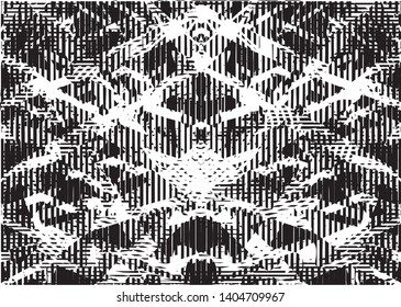 Distressed background in black and white texture with dots, spots, scratches and lines. Abstract vector illustration