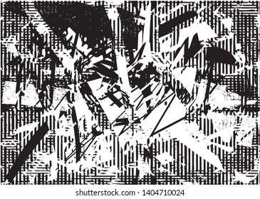 Distressed background in black and white texture with dots, spots, scratches and lines. Abstract vector illustration