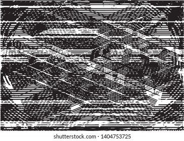 Distressed background in black and white texture with dots, spots, scratches and lines. Abstract vector illustration
