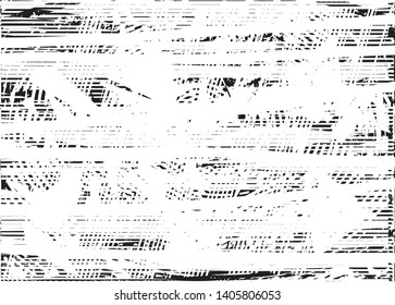 Distressed background in black and white texture with dots, spots, scratches and lines. Abstract vector illustration