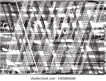 Distressed background in black and white texture with dots, spots, scratches and lines. Abstract vector illustration