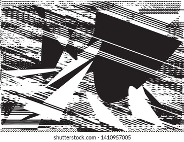 Distressed background in black and white texture with  dark spots, scratches and lines. Abstract illustration