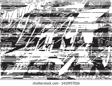 Distressed background in black and white texture with  dark spots, scratches and lines. Abstract illustration