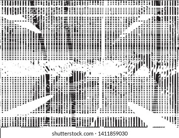 Distressed background in black and white texture with dots, spots, scratches and lines. Abstract vector illustration