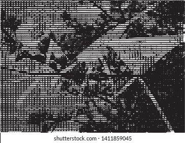 Distressed background in black and white texture with dots, spots, scratches and lines. Abstract vector illustration