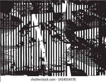 Distressed background in black and white texture with dots, spots, scratches and lines. Abstract vector illustration
