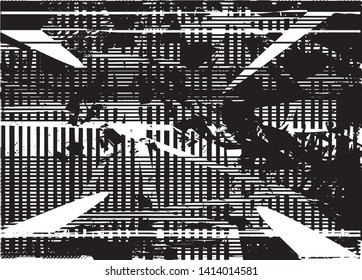 Distressed background in black and white texture with dots, spots, scratches and lines. Abstract vector illustration