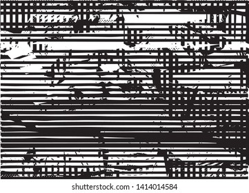 Distressed background in black and white texture with dots, spots, scratches and lines. Abstract vector illustration