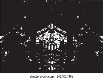 Distressed background in black and white texture with dots, spots, scratches and lines. Abstract vector illustration