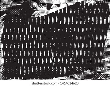 Distressed background in black and white texture with dots, spots, scratches and lines. Abstract vector illustration