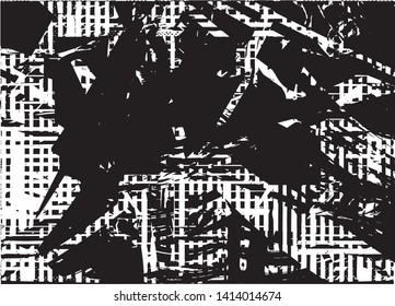 Distressed background in black and white texture with dots, spots, scratches and lines. Abstract vector illustration