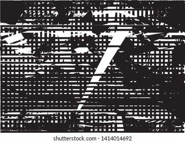 Distressed background in black and white texture with dots, spots, scratches and lines. Abstract vector illustration
