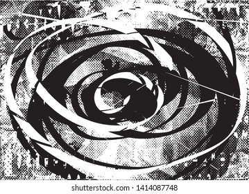 Distressed background in black and white texture with dots, spots, scratches and lines. Abstract vector illustration