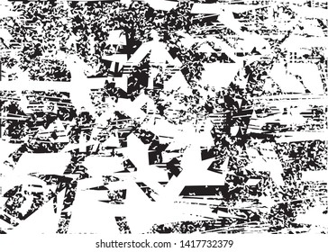 Distressed background in black and white texture with  dark spots, nets, scratches and lines. Abstract vector illustration