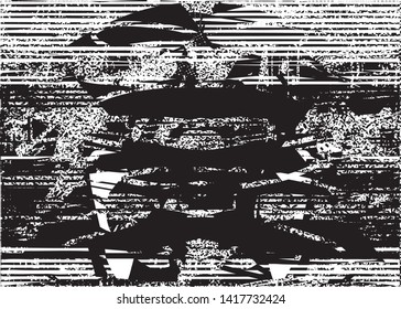 Distressed background in black and white texture with  dark spots, nets, scratches and lines. Abstract vector illustration