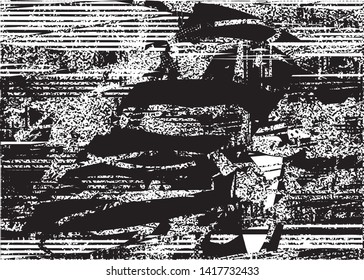 Distressed background in black and white texture with  dark spots, nets, scratches and lines. Abstract vector illustration