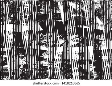 Distressed background in black and white texture with dots, spots, scratches and lines. Abstract vector illustration
